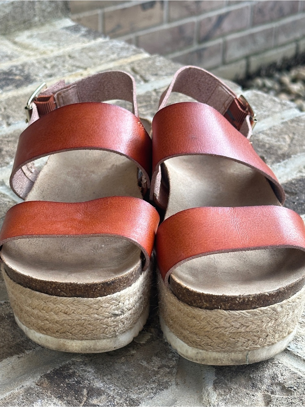 new directions Brown Leather Platform Espadrille Sandals